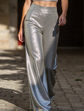 Loose shiny silk high waist wide leg pants